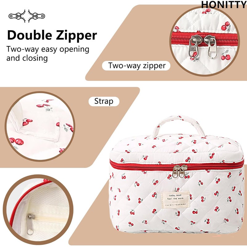 honitty Makeup Bag,Quilted Cosmetic Bags,Large Floral Make Up Organize bag,Makeup Bag Set for Women,Flower Travel Toiletry Bag - Image 4